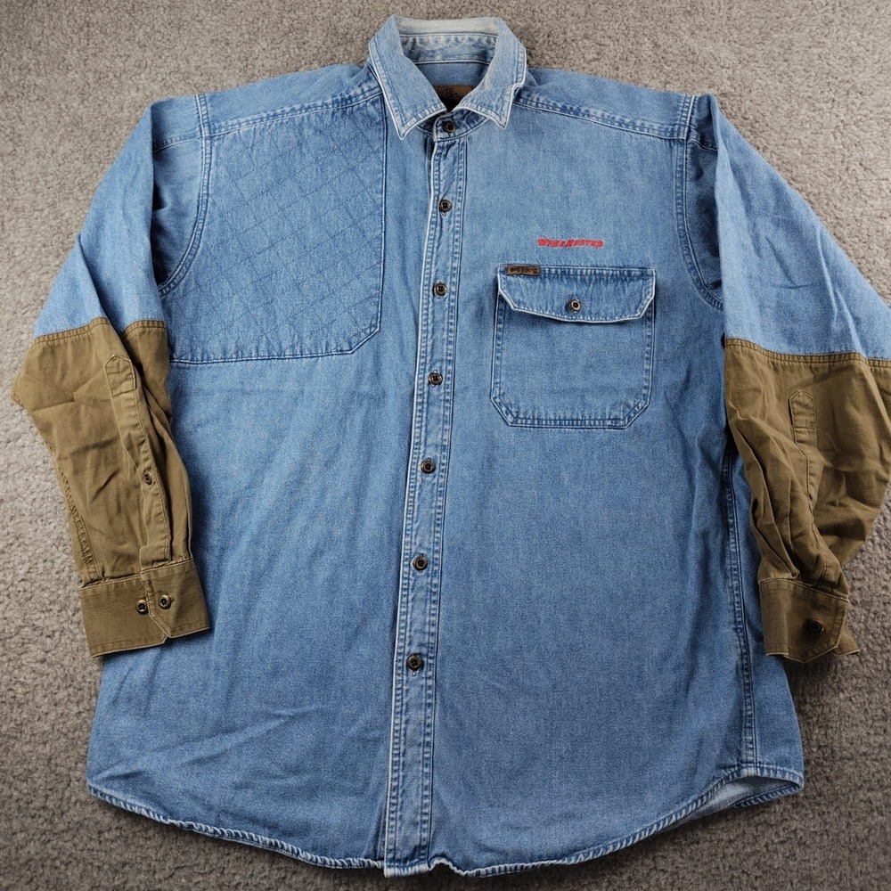 VTG Winchester Shirt Mens Large Denim Shooting Hunting Blue Button Up
